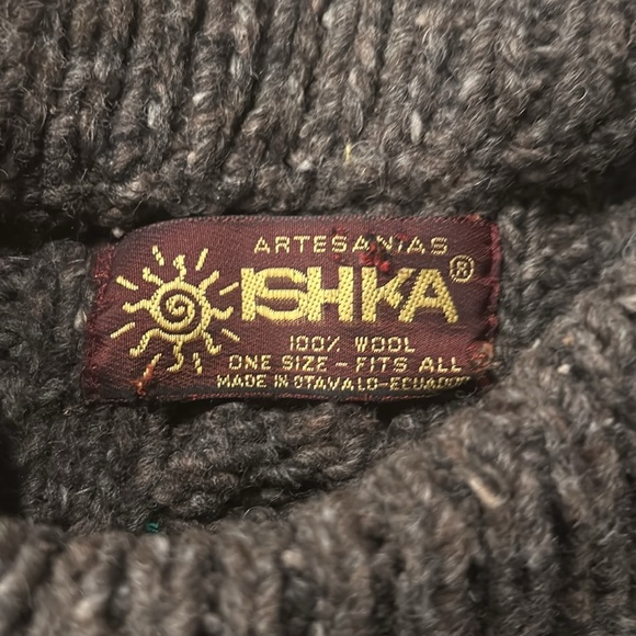Ishka Grey Wool Fisherman Style Vintage Sweater/EUC/ made in Ecuador/ one size - Picture 3 of 8
